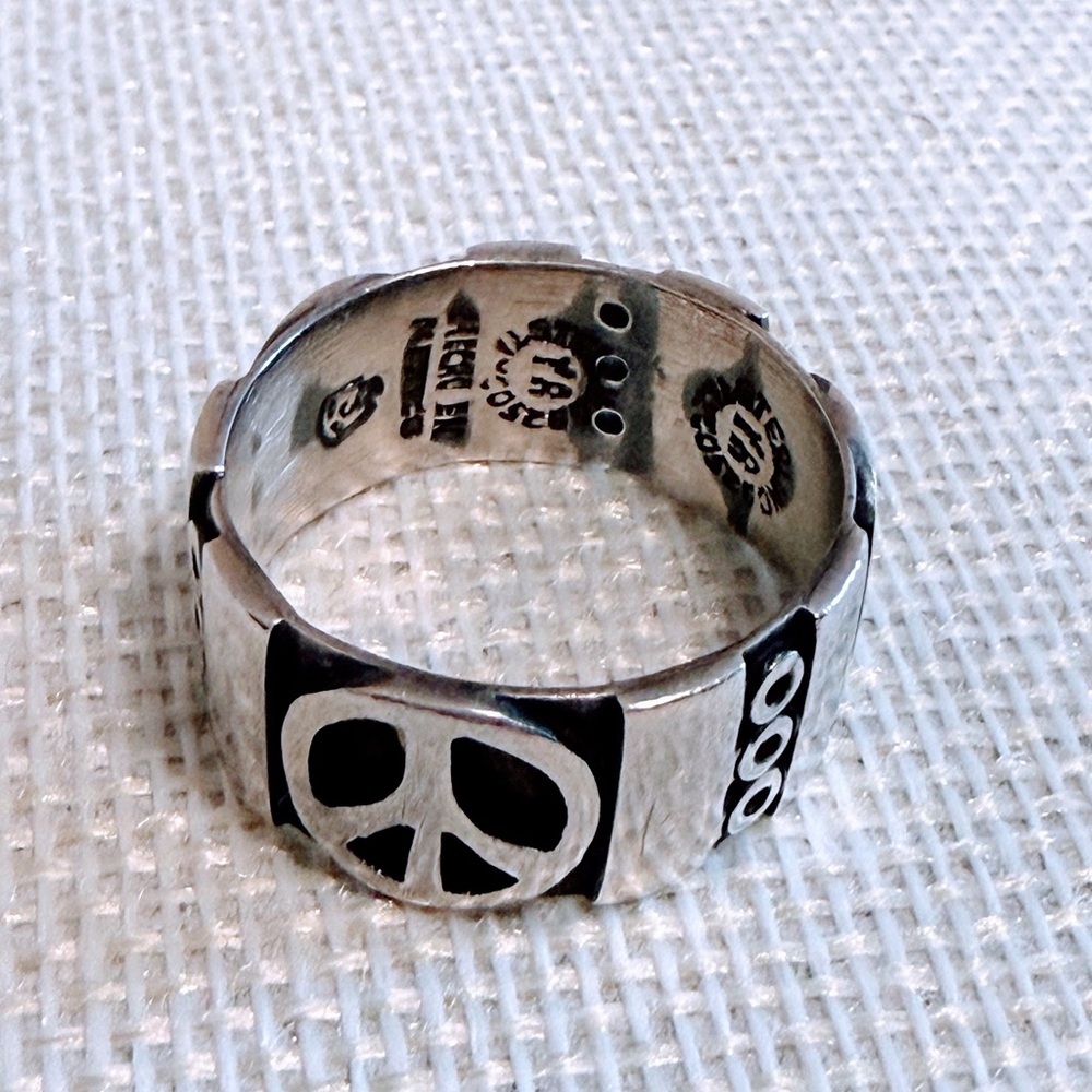 Silver Peace Sign Band Ring